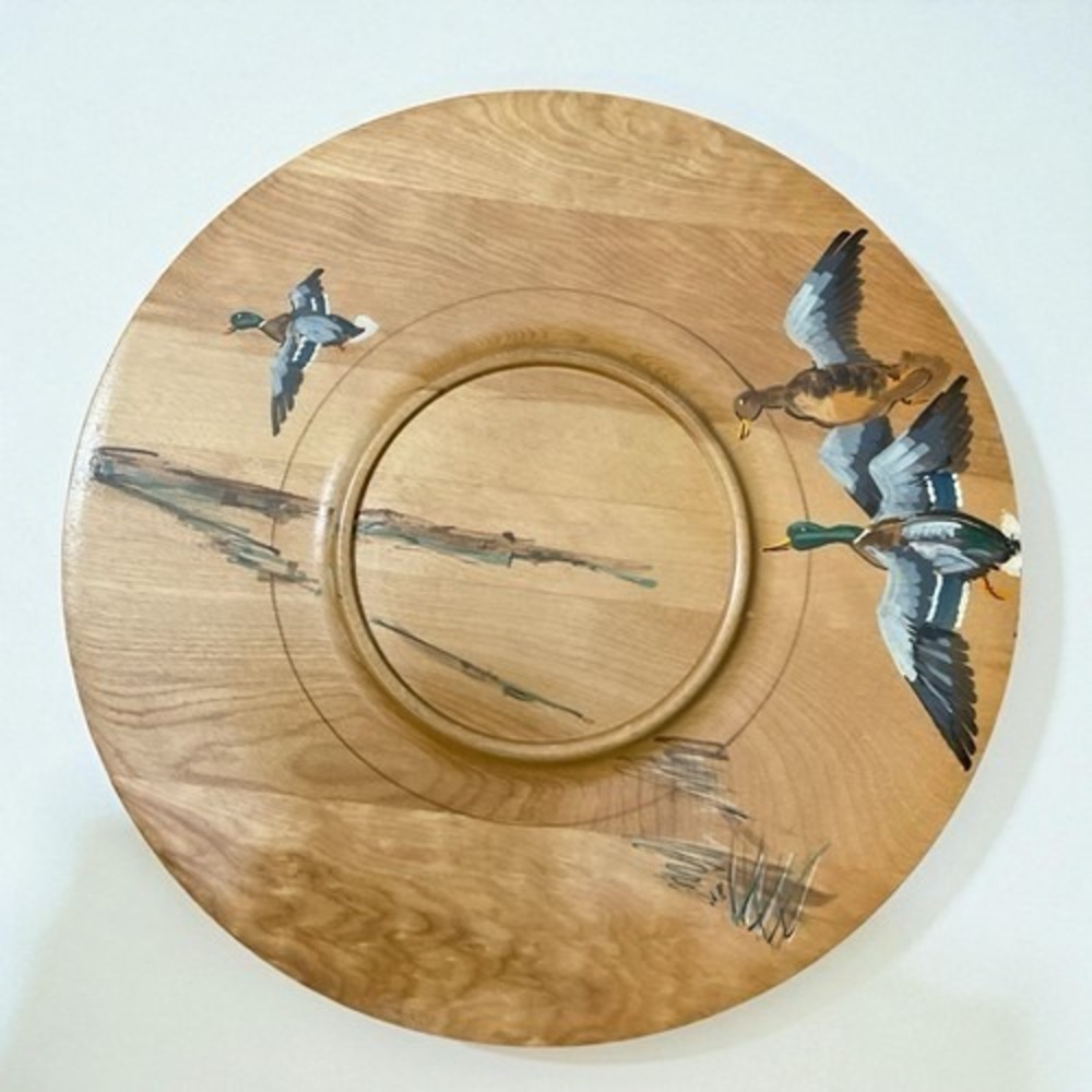 VTG GH Specialty Co. Hand Made/Painted Fly Ducks Wooden Platter Serving Tray USA